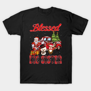 Blessed Big Sister Red Plaid Christmas T-Shirt